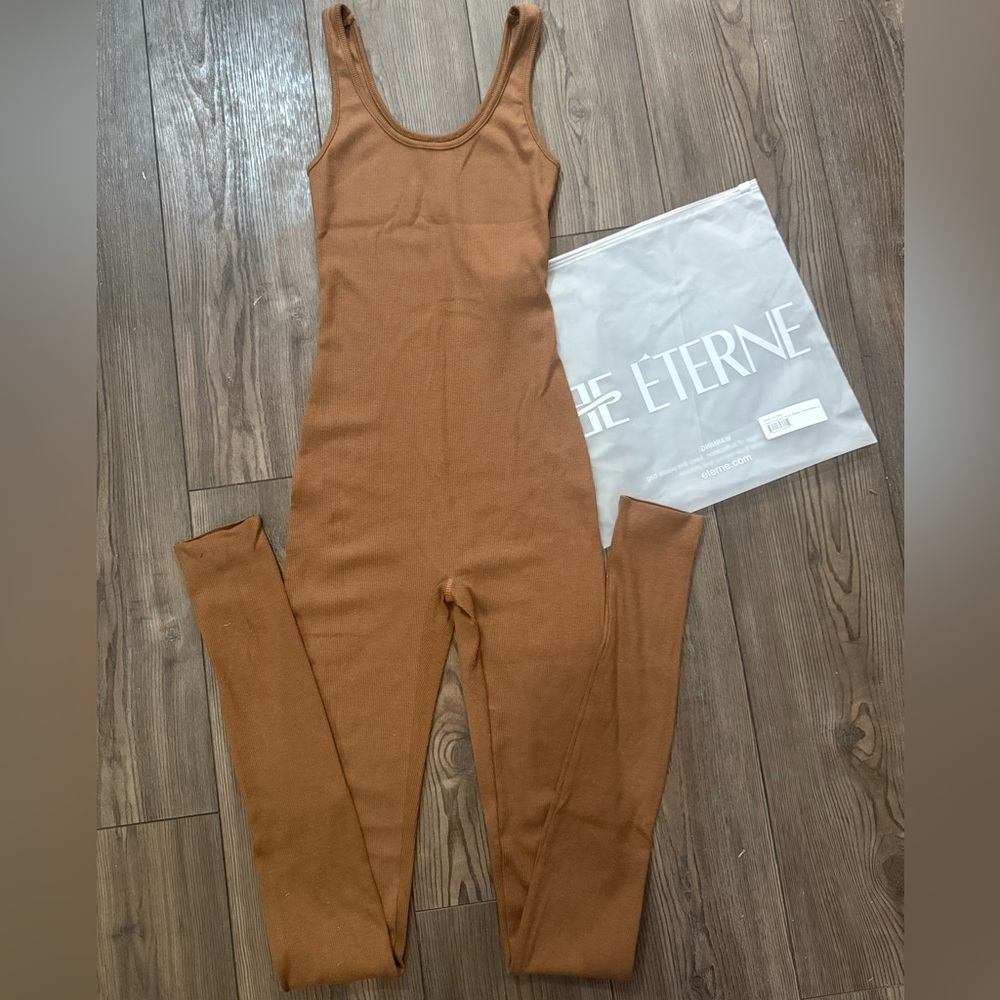 Eterne XS Tank Catsuit Brown Ribbed Cotton Modal Stretch Jumpsuit USA Made